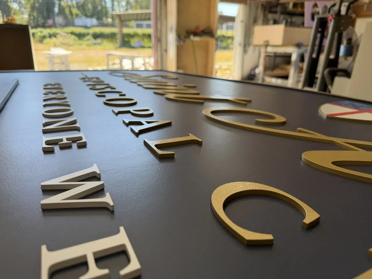 Close-up of raised dimensional lettering