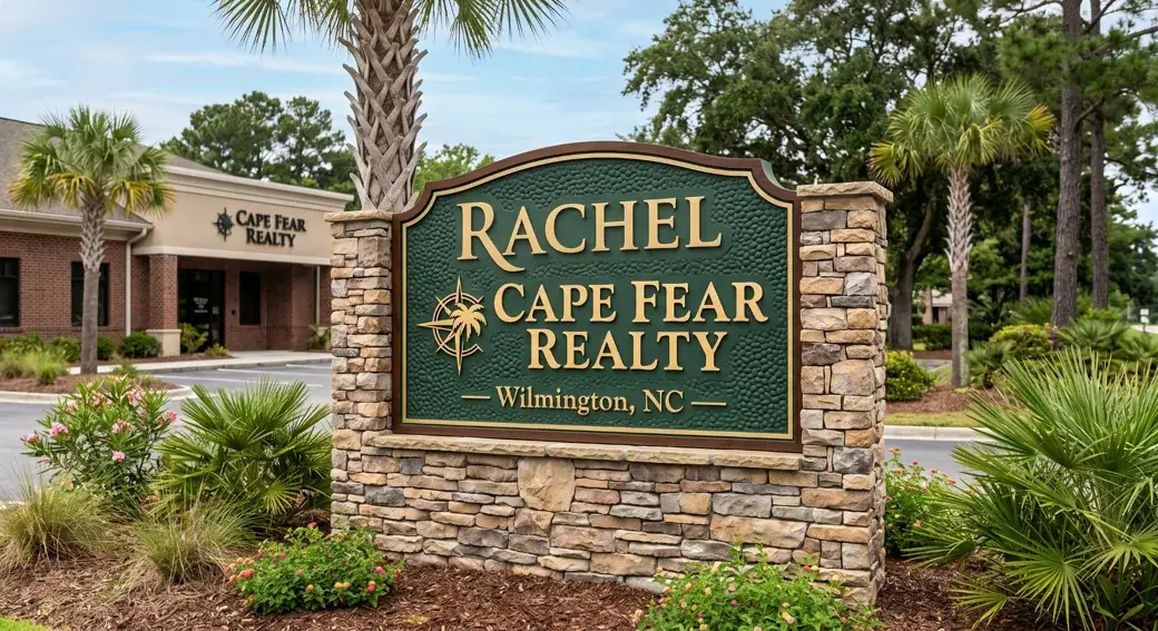 Cape Fear Realty dimensional monument sign in stone base