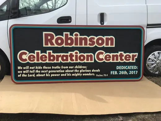 Robinson Celebration Center commemorative sign